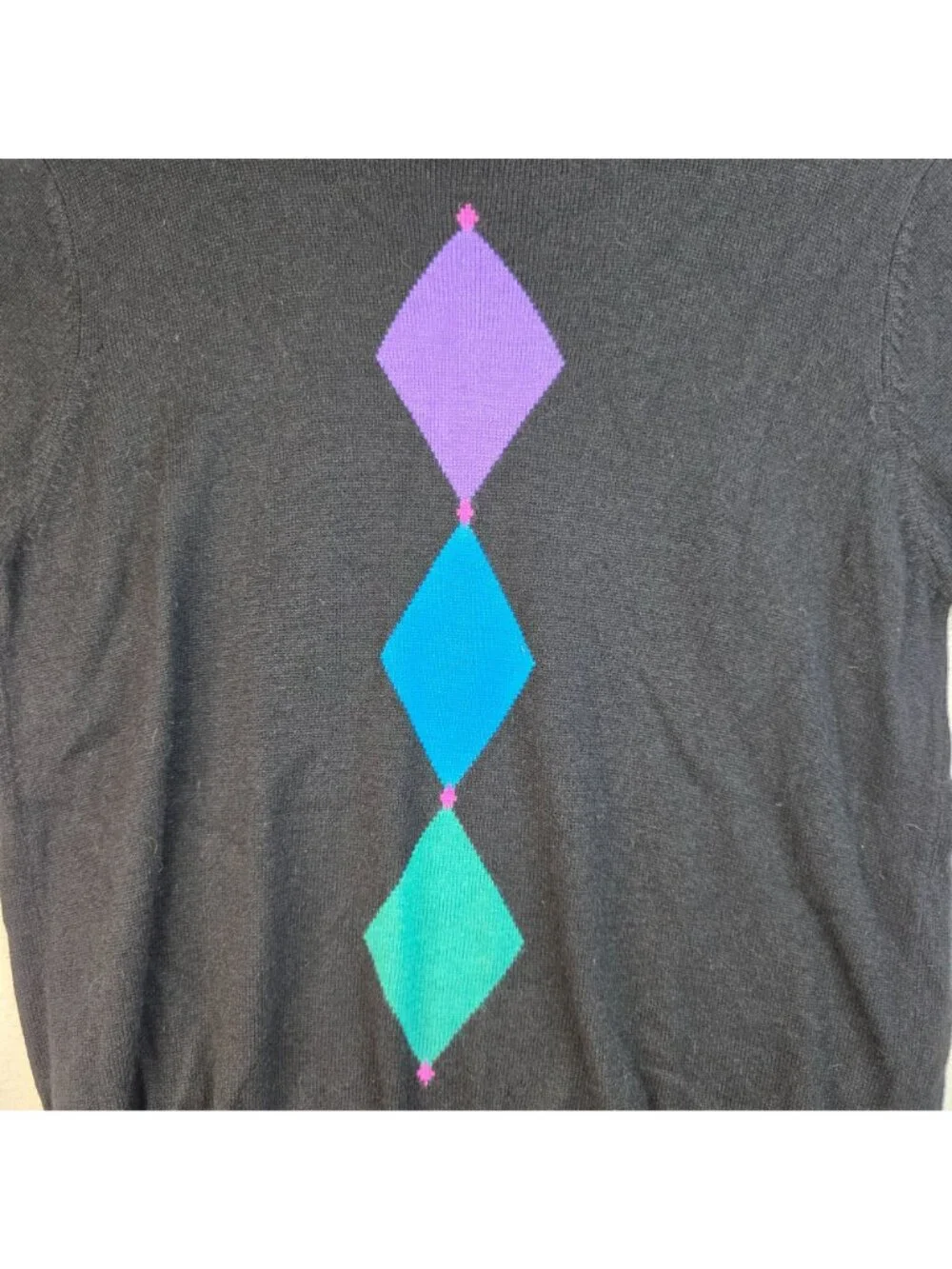 Vintage 90s Koret Argyle Silk Angora Sweater S Black Preppy Academia Retro Luxe